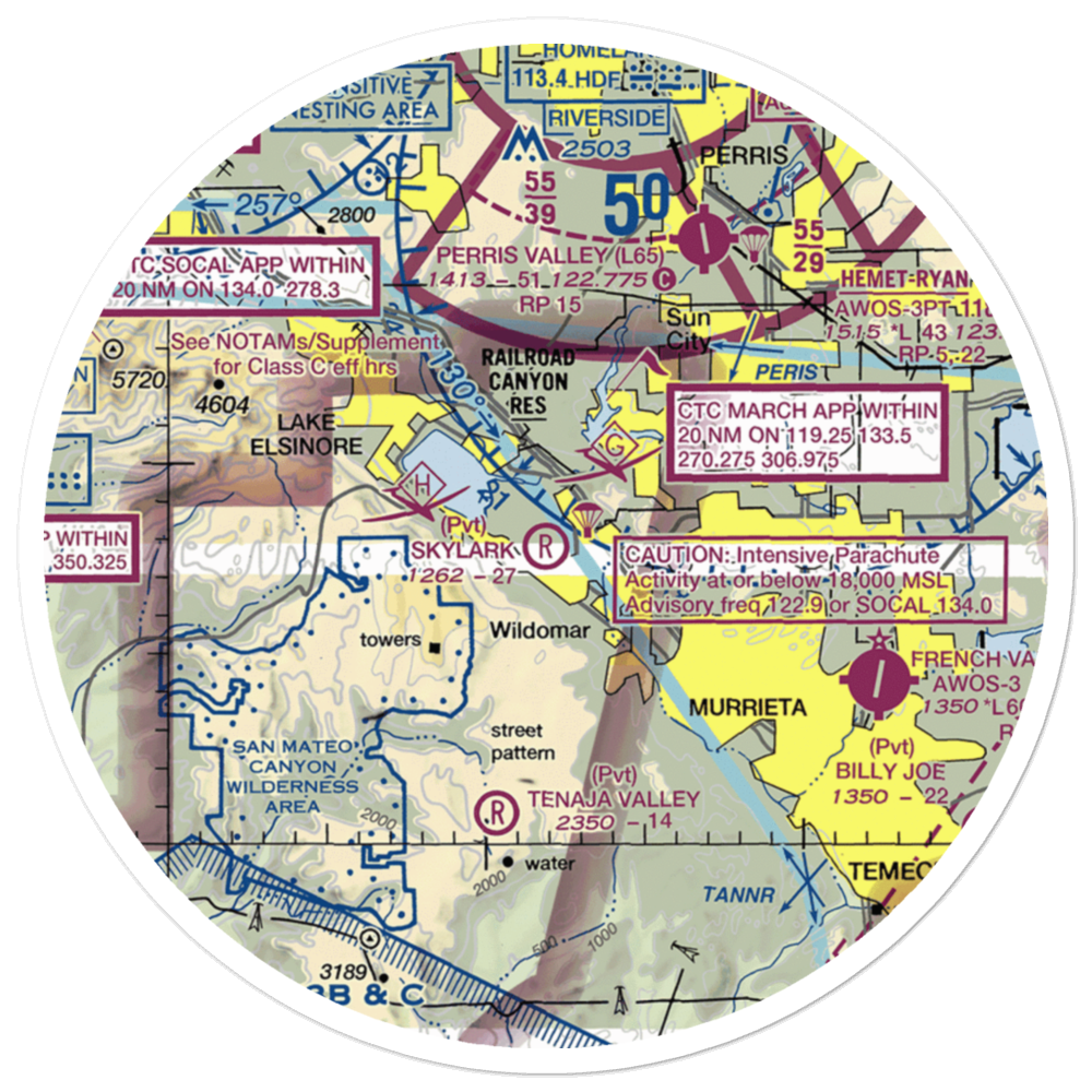 Skylark Field (CA89) VFR Sectional Sticker (30 mile) 