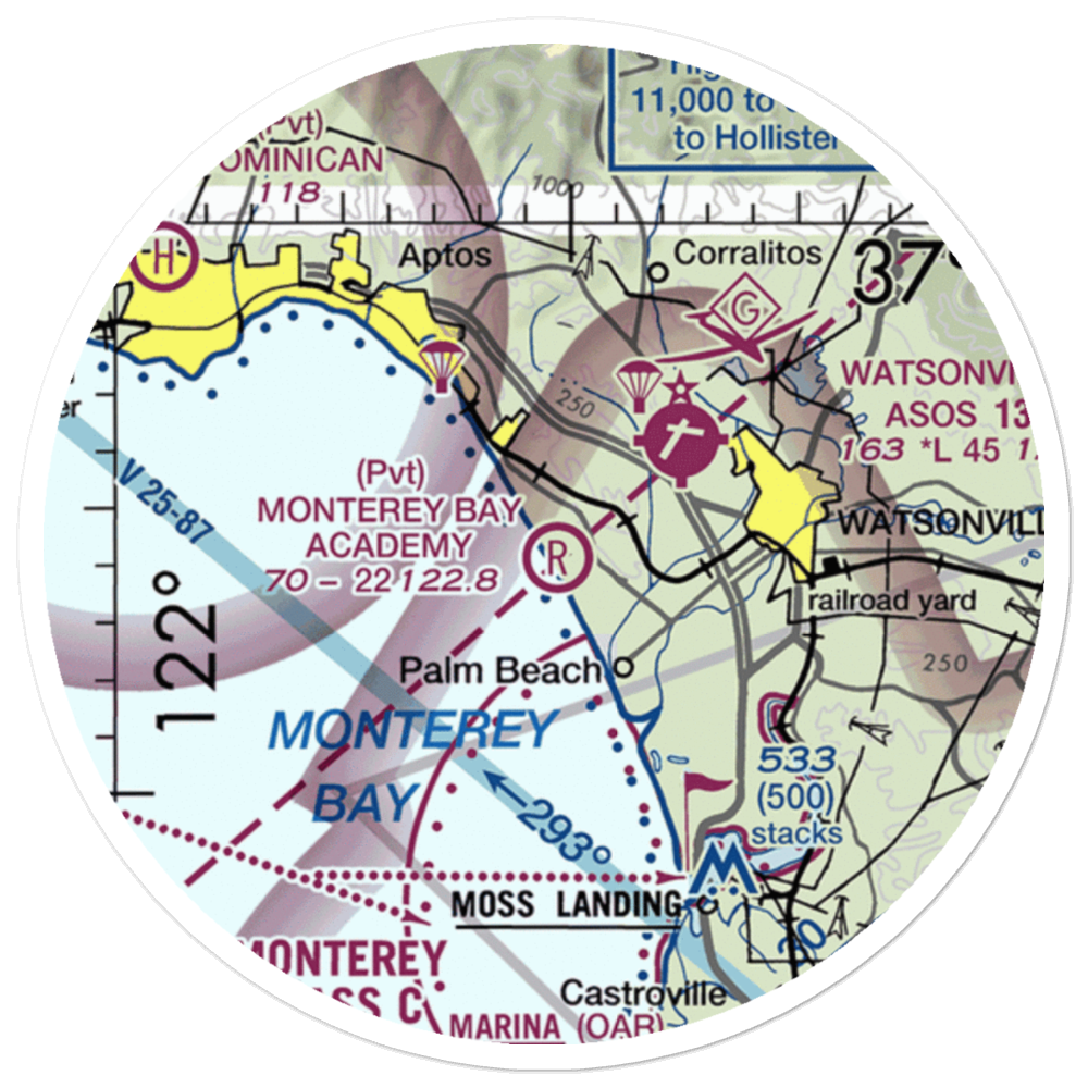 Monterey Bay Academy Airport (CA66) VFR Sectional Sticker (20 mile) 