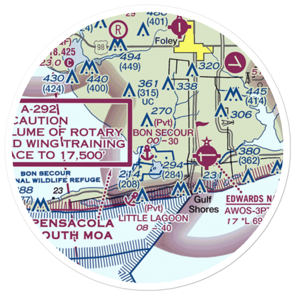 Bon Secour Seaplane Base (AL96) VFR Sectional Sticker (20 mile) 