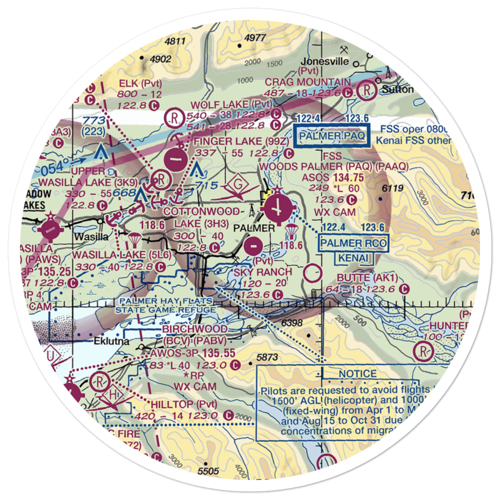 Sky Ranch At Pioneer Peak Airport (AK50) VFR Sectional Sticker (30 mile) 