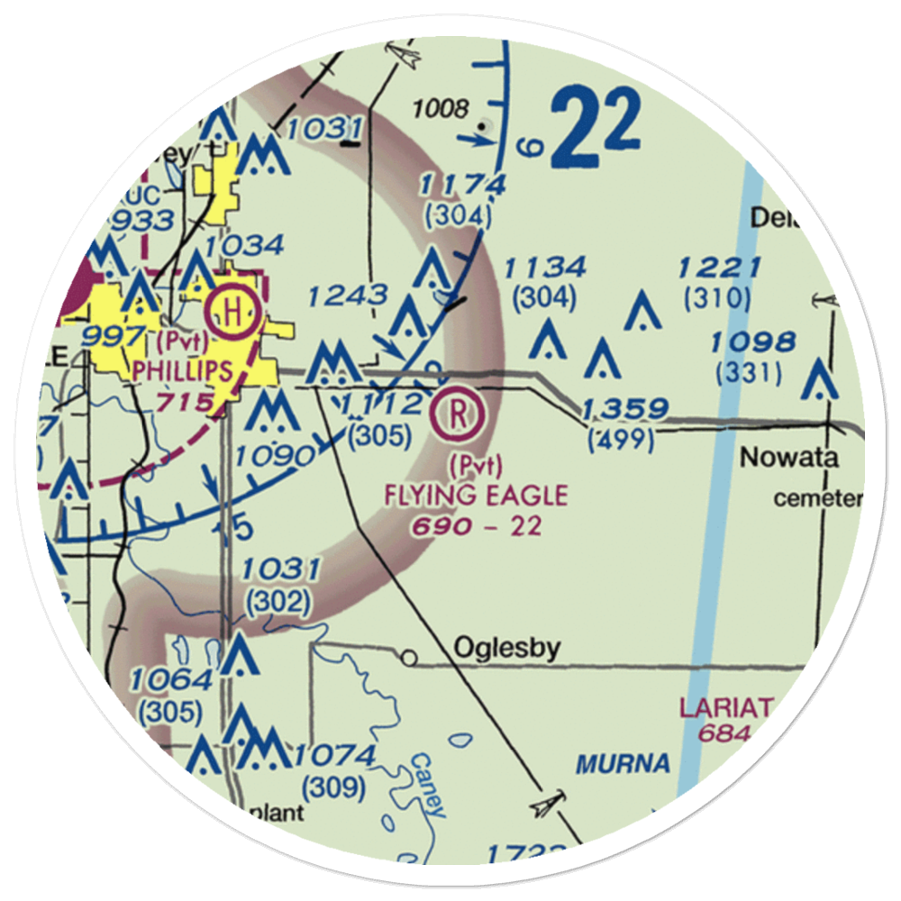 Flying Eagle Estates Airport (9OK3) VFR Sectional Sticker (20 mile) 