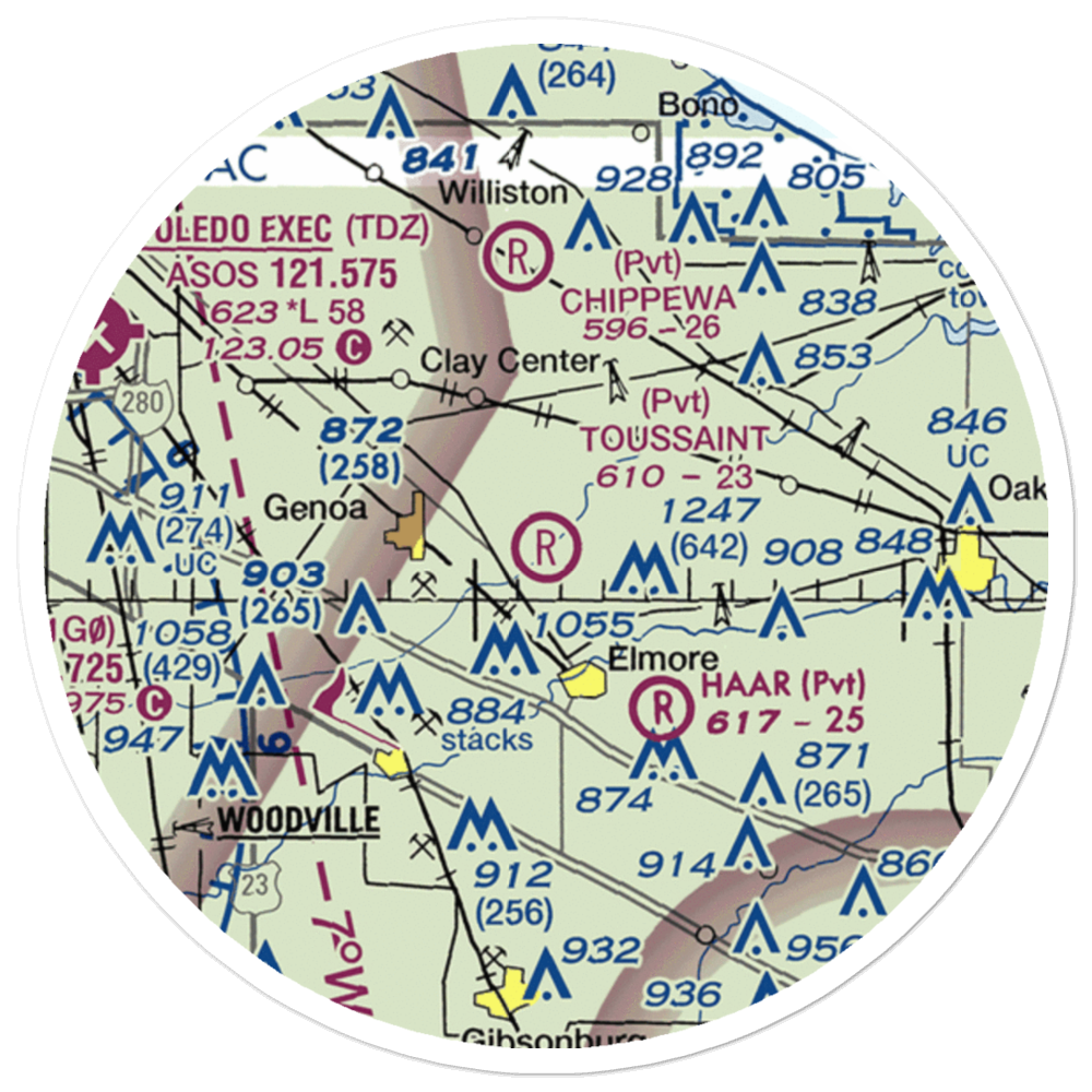 Toussaint Airpark (9OH2) VFR Sectional Sticker (20 mile) 