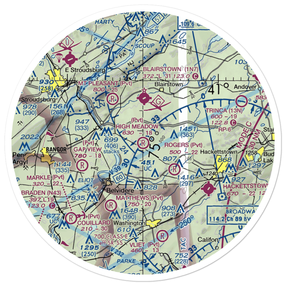 High Meadow Farms Airport (9NJ8) VFR Sectional Sticker (30 mile) 