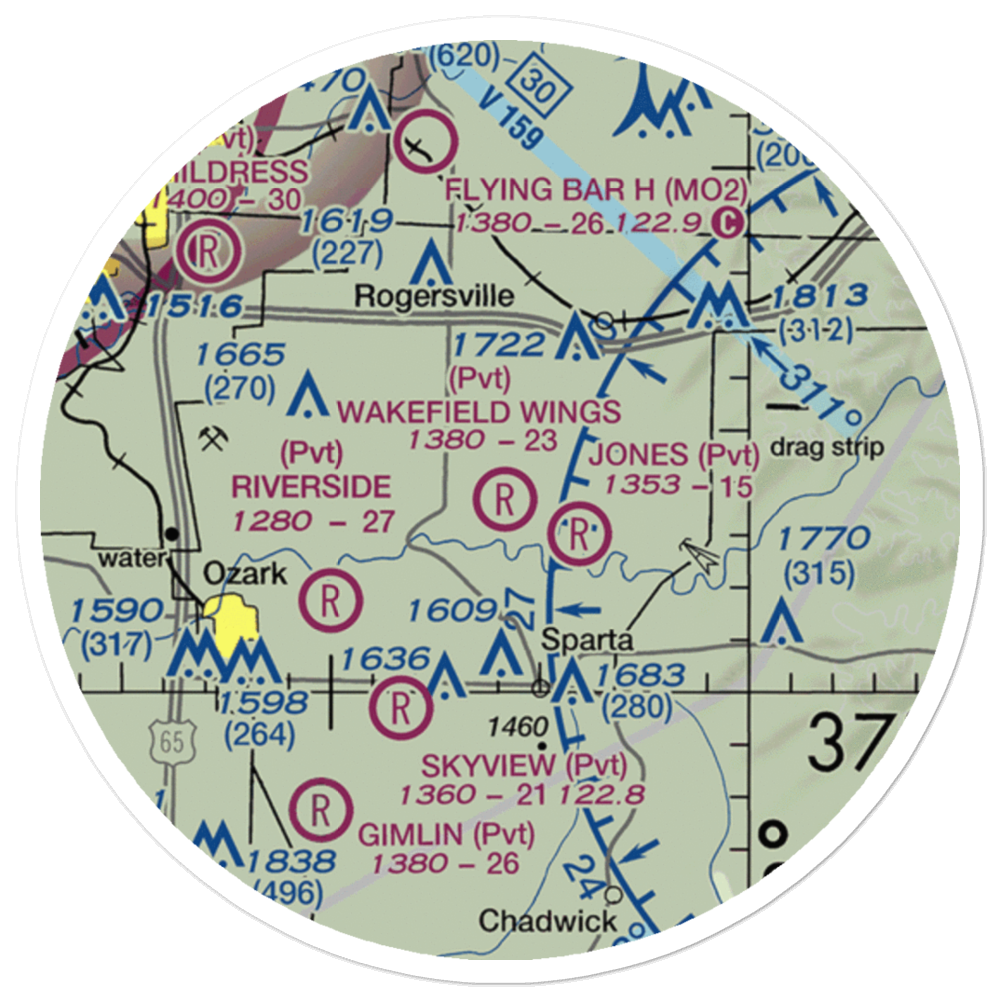 Wakefield Wings Airport (9MO5) VFR Sectional Sticker (20 mile) 