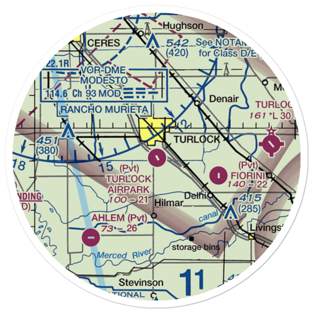 Turlock Airpark (9CL0) VFR Sectional Sticker (20 mile) 