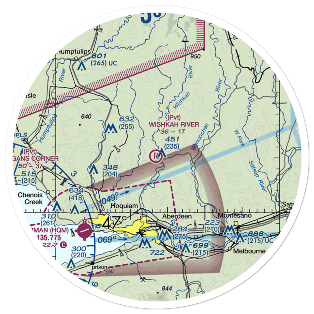 Wishkah River Ranch Airport (94WA) VFR Sectional Sticker (30 mile) 