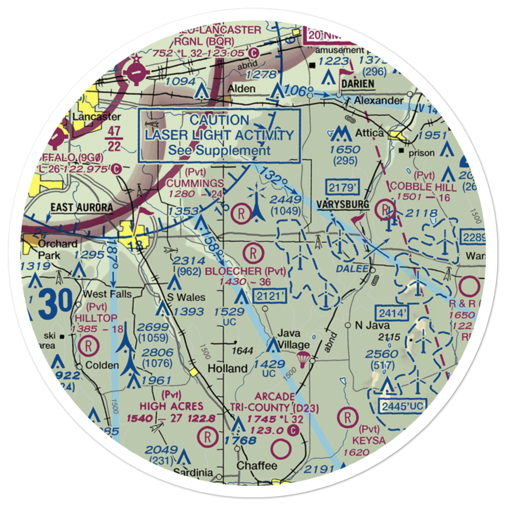 Bloecher Farm Airport (92NY) VFR Sectional Sticker (30 mile) 