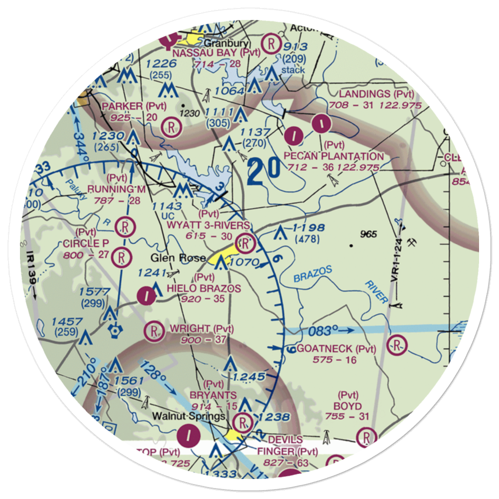 Wyatt 3-Rivers Airport (8TS7) VFR Sectional Sticker (30 mile) 