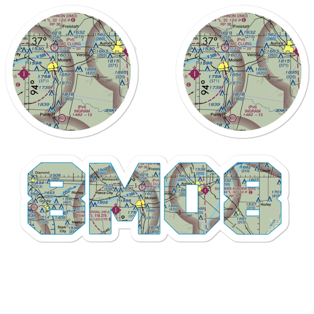 Frazier Airport (8MO8) VFR Sectional Sticker Pack 