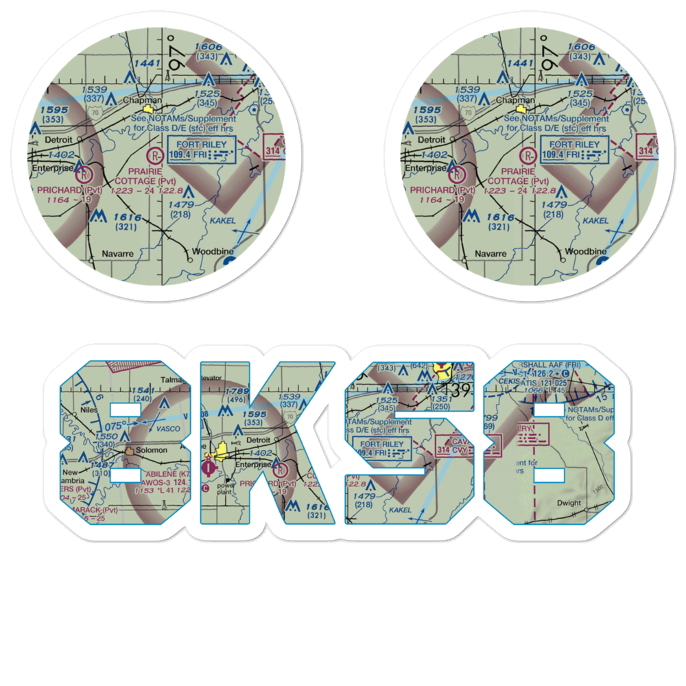 Prairie Cottage Airport (8KS8) VFR Sectional Sticker Pack 