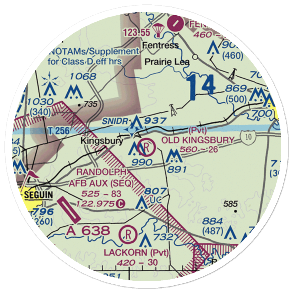 Old Kingsbury Aerodrome (85TE) VFR Sectional Sticker (20 mile) 