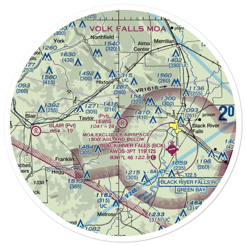 Lewis Airport (7WI4) VFR Sectional Sticker (30 mile) 