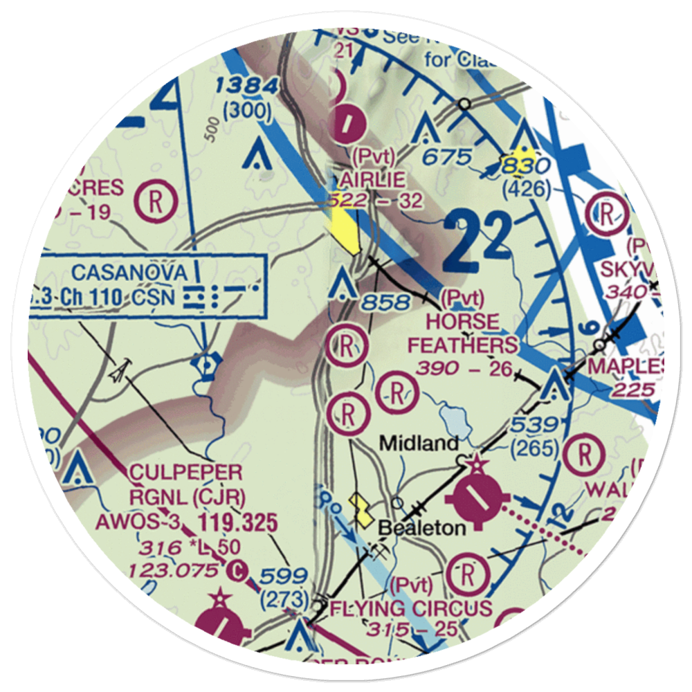 Warrenton Air Park (7VG0) VFR Sectional Sticker (20 mile) 