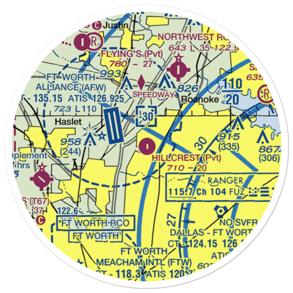 Hillcrest Airport (7TX4) VFR Sectional Sticker (20 mile) 