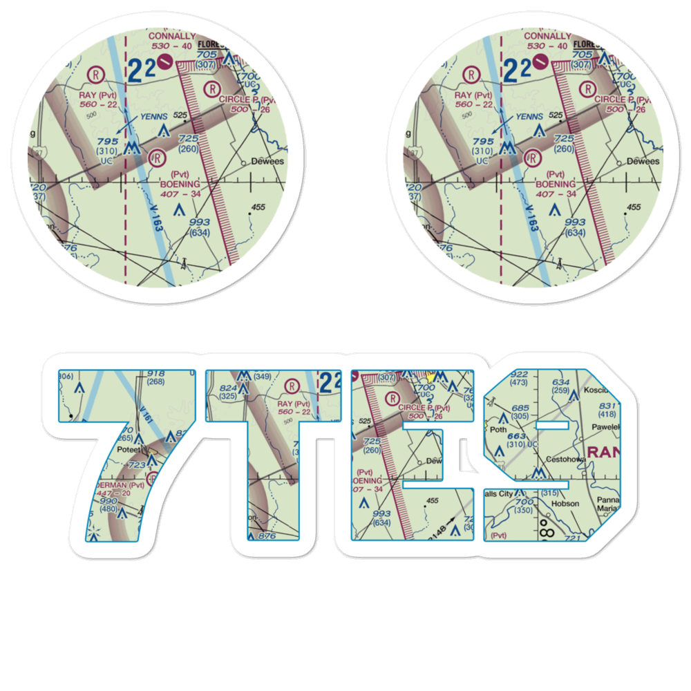 Boening Brothers Airport (7TE9) VFR Sectional Sticker Pack 