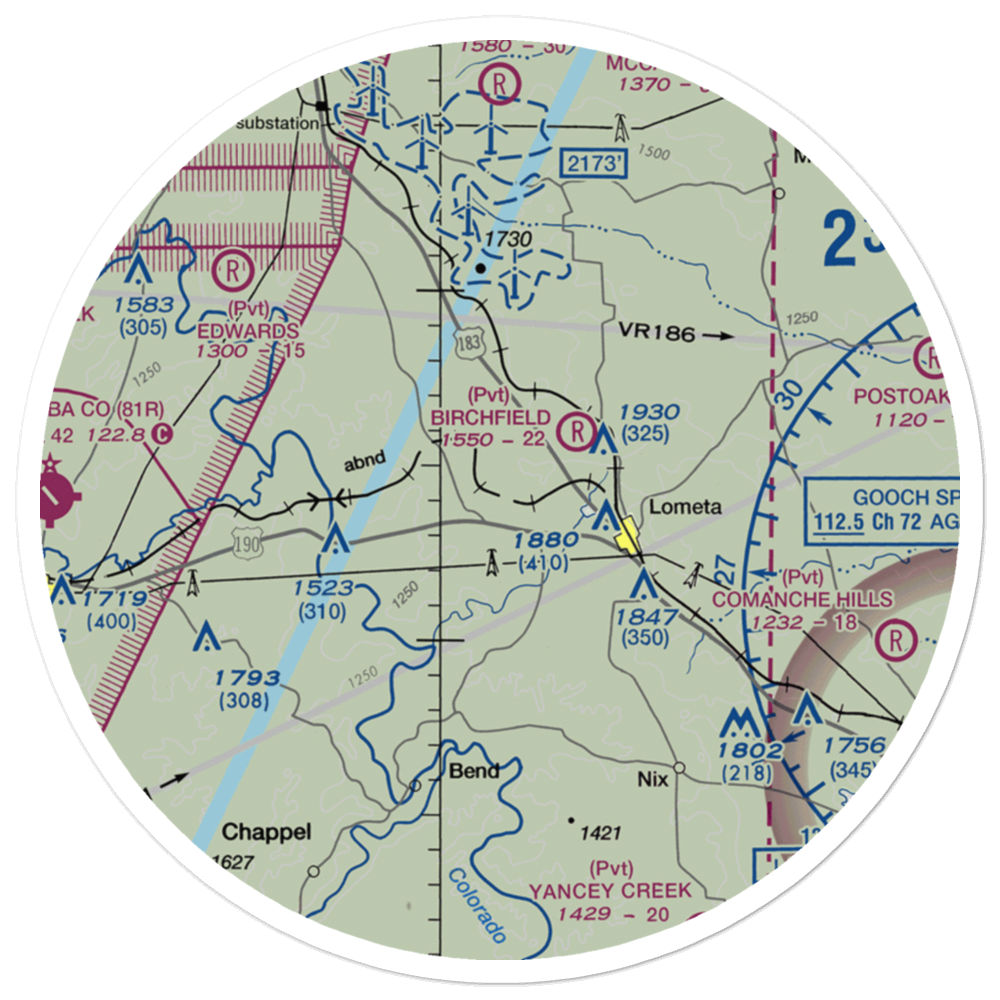 Lometa Air Strip (7TE3) VFR Sectional Sticker (30 mile) 