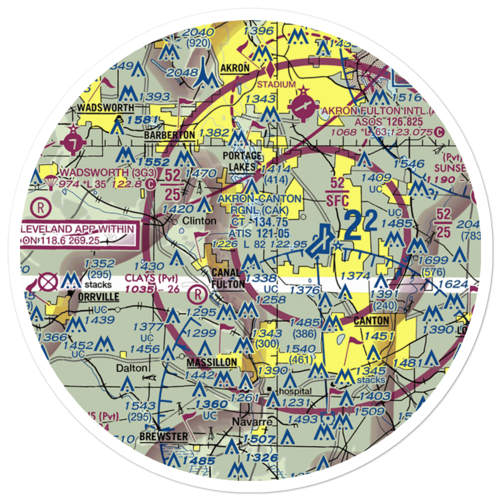 Canal Fulton Airport (7OH2) VFR Sectional Sticker (30 mile) 