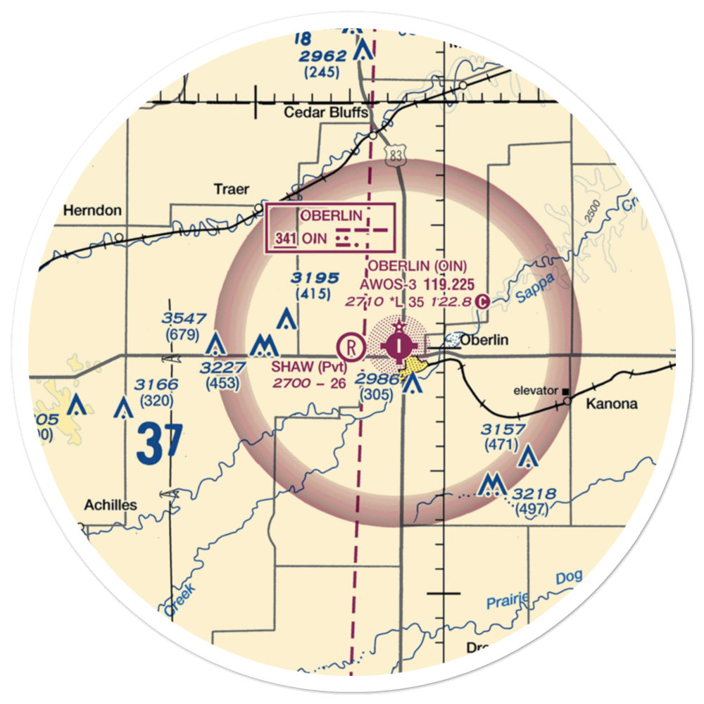 Shaw Aerial Spraying Airport (7KS8) VFR Sectional Sticker (30 mile) 