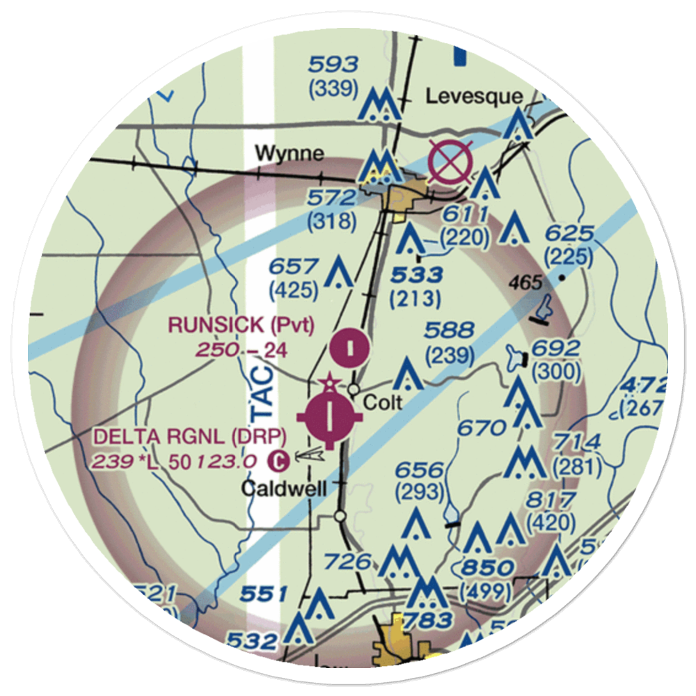 Runsick Flying Service Airport (7AR3) VFR Sectional Sticker (20 mile) 