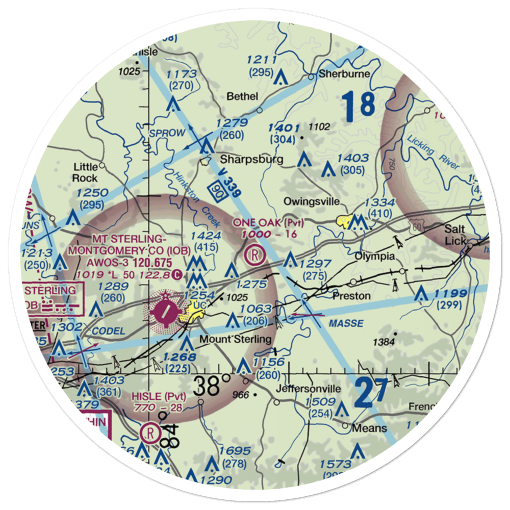 One Oak Airport (77KY) VFR Sectional Sticker (30 mile) 