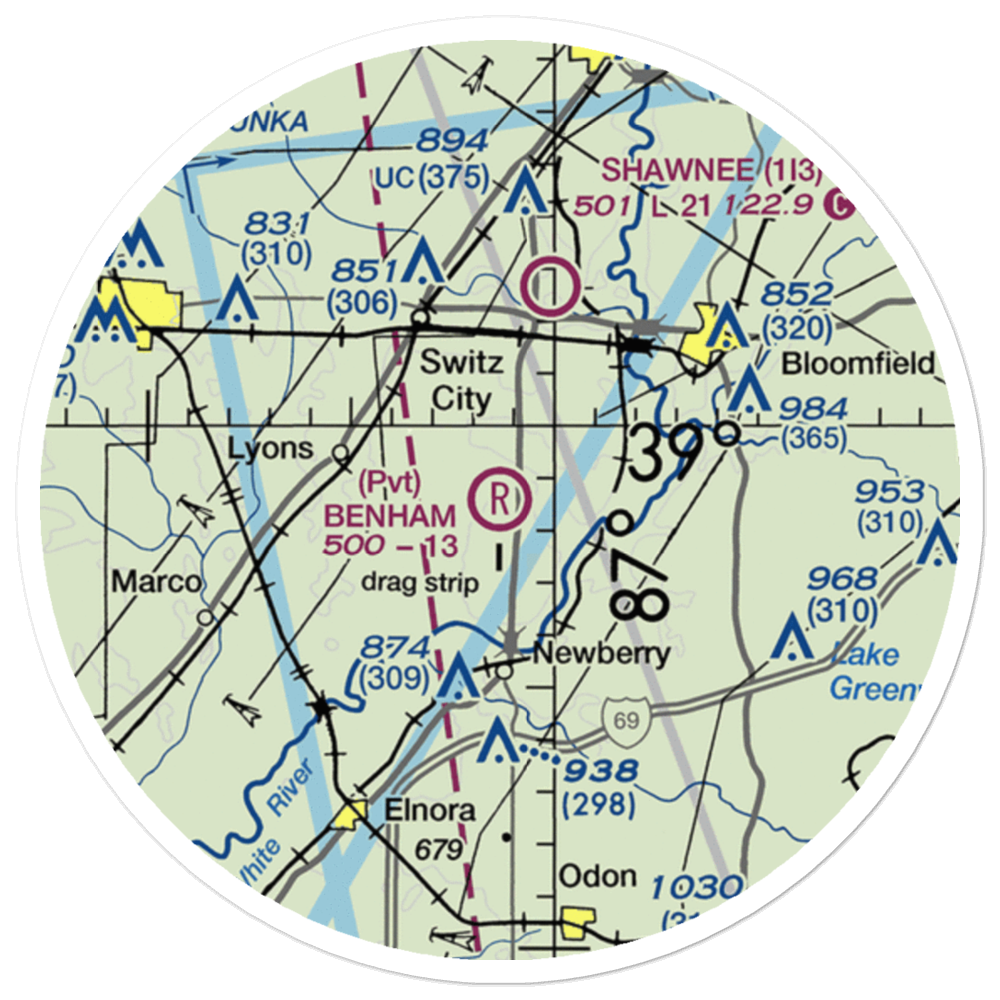 Benham Airport (73IN) VFR Sectional Sticker (20 mile) 