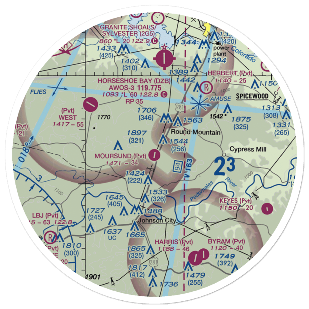 Moursund Ranch Airport (71TE) VFR Sectional Sticker (30 mile) 