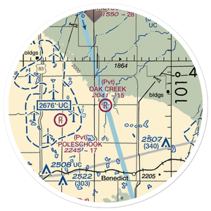 Oak Creek Airport (70ND) VFR Sectional Sticker (20 mile)