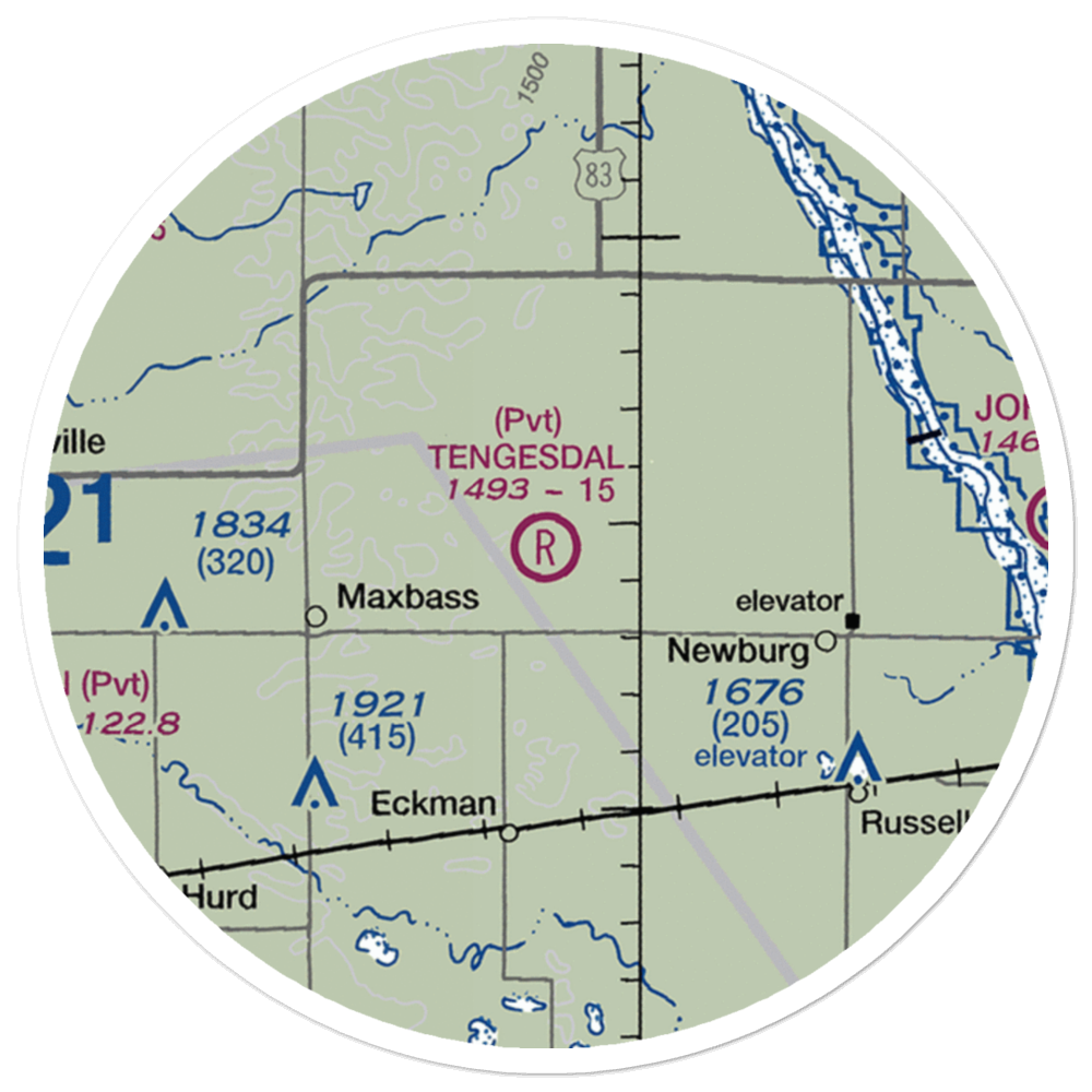 Tengesdal Airport (69ND) VFR Sectional Sticker (20 mile) 