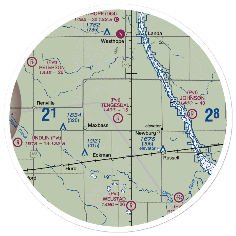 Tengesdal Airport (69ND) VFR Sectional Sticker (30 mile) 
