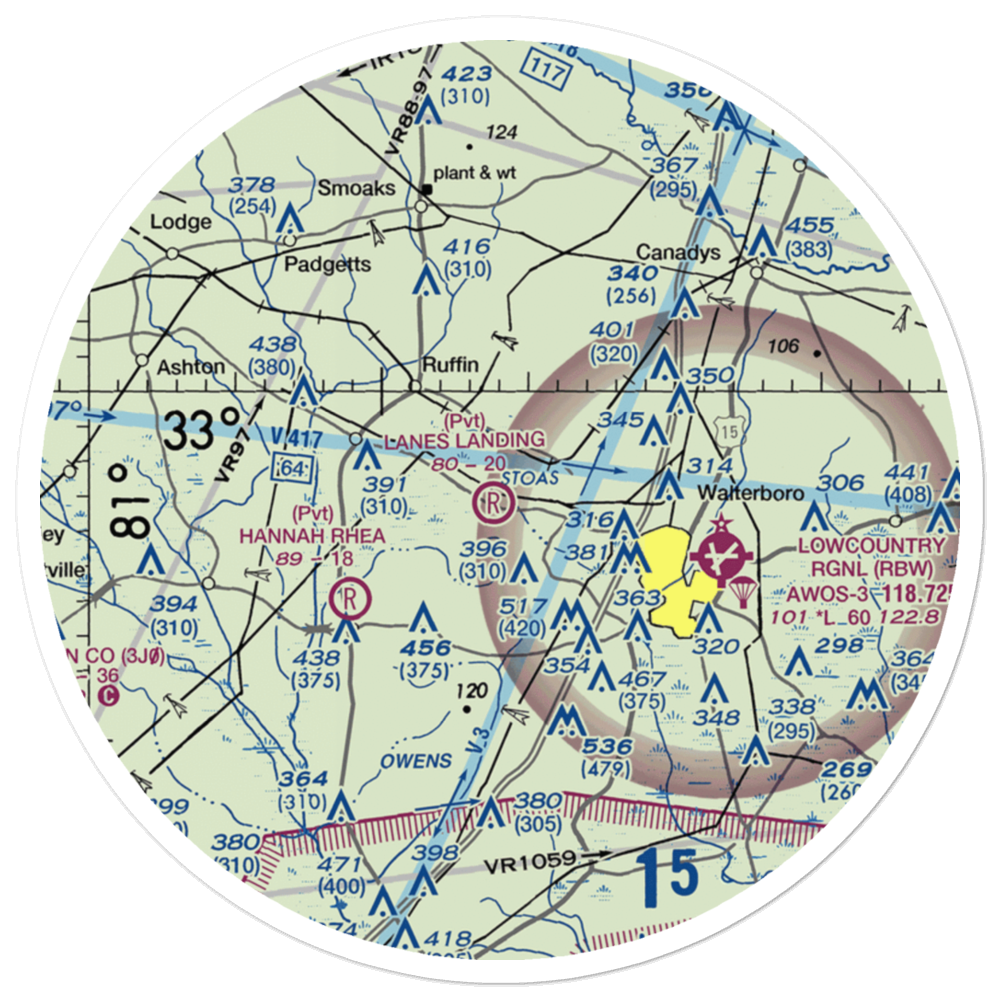 Lanes Landing (67SC) VFR Sectional Sticker (30 mile) 