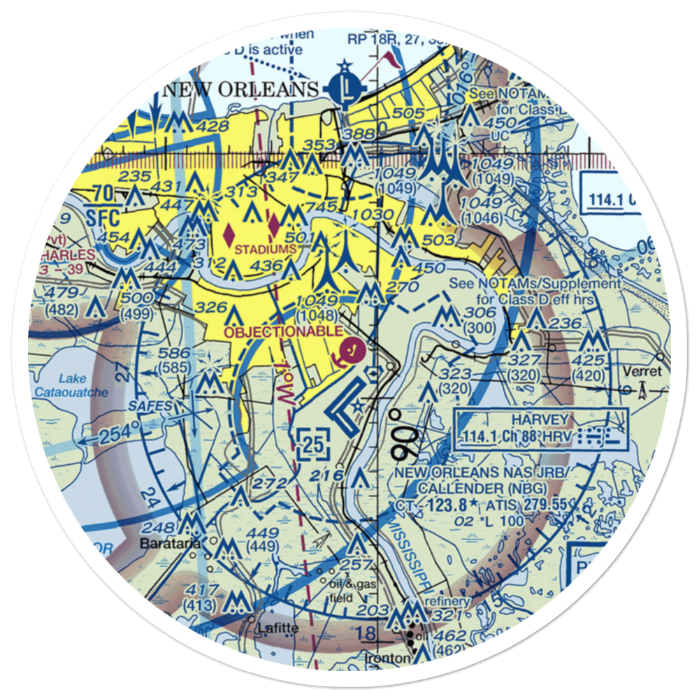 Southern Seaplane Airport (65LA) VFR Sectional Sticker (30 mile) 