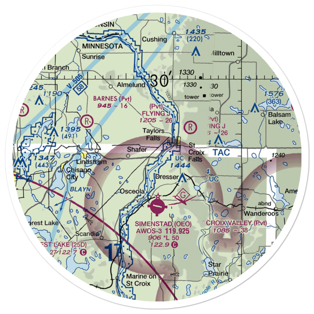 Taylors Falls Airport (62MN) VFR Sectional Sticker (30 mile) 