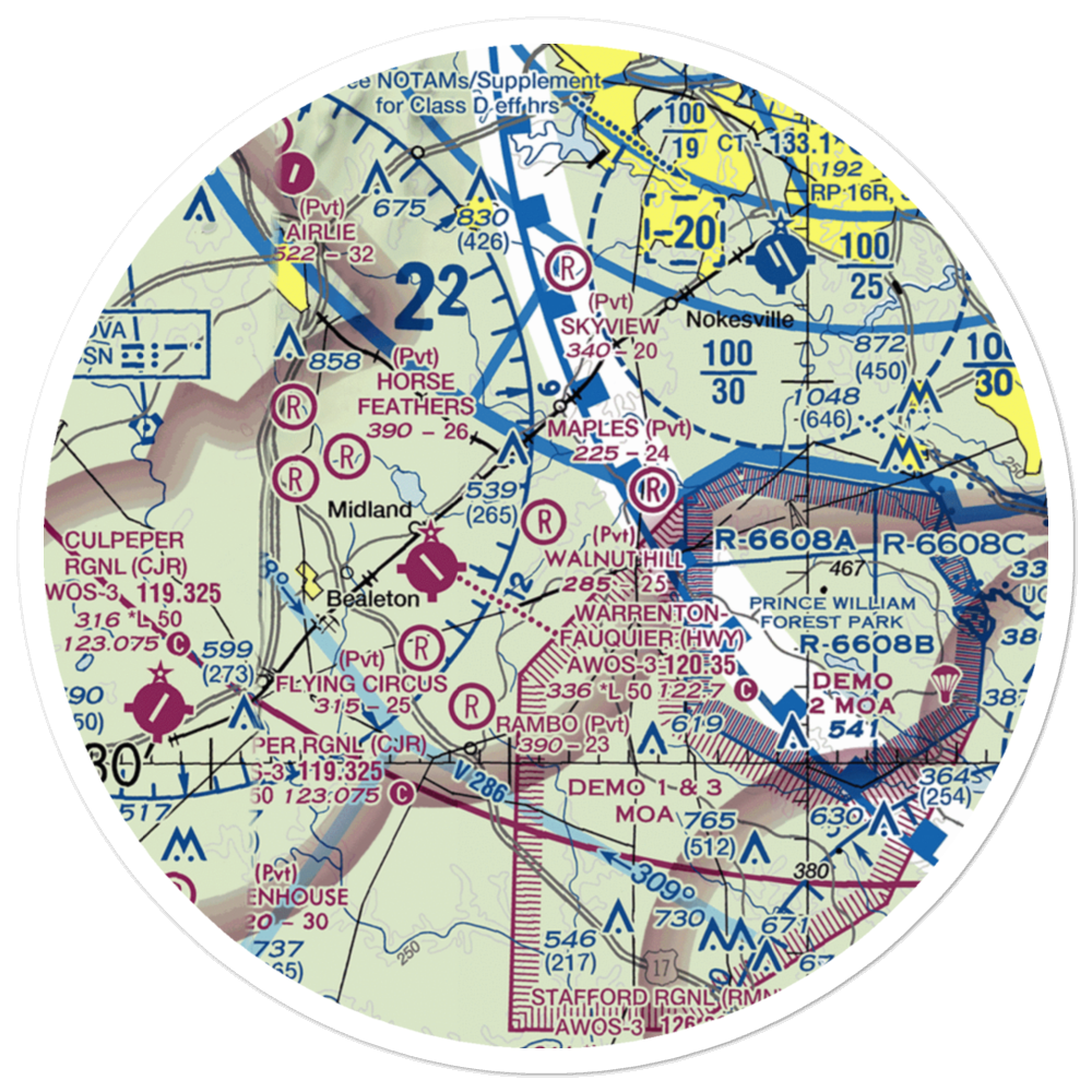 Walnut Hill Airport (58VA) VFR Sectional Sticker (30 mile) 
