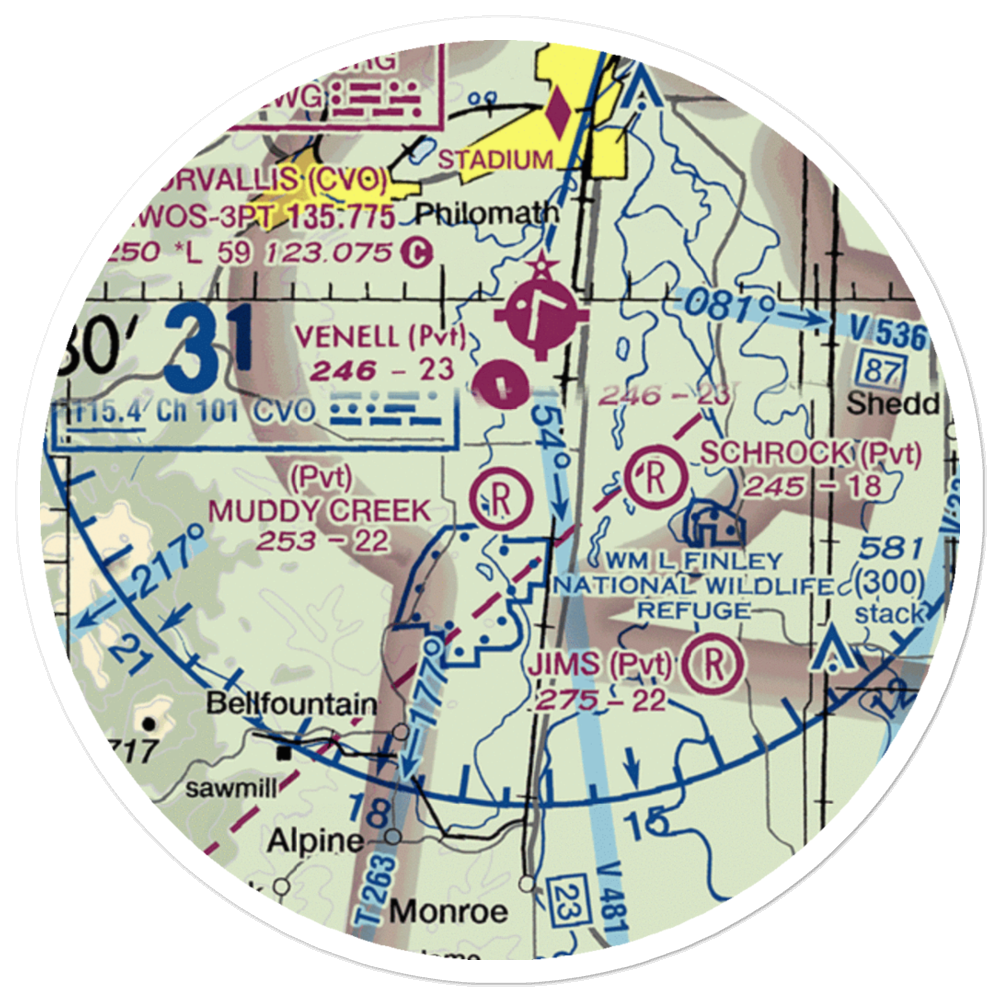 Muddy Creek Airport (55OR) VFR Sectional Sticker (20 mile) 