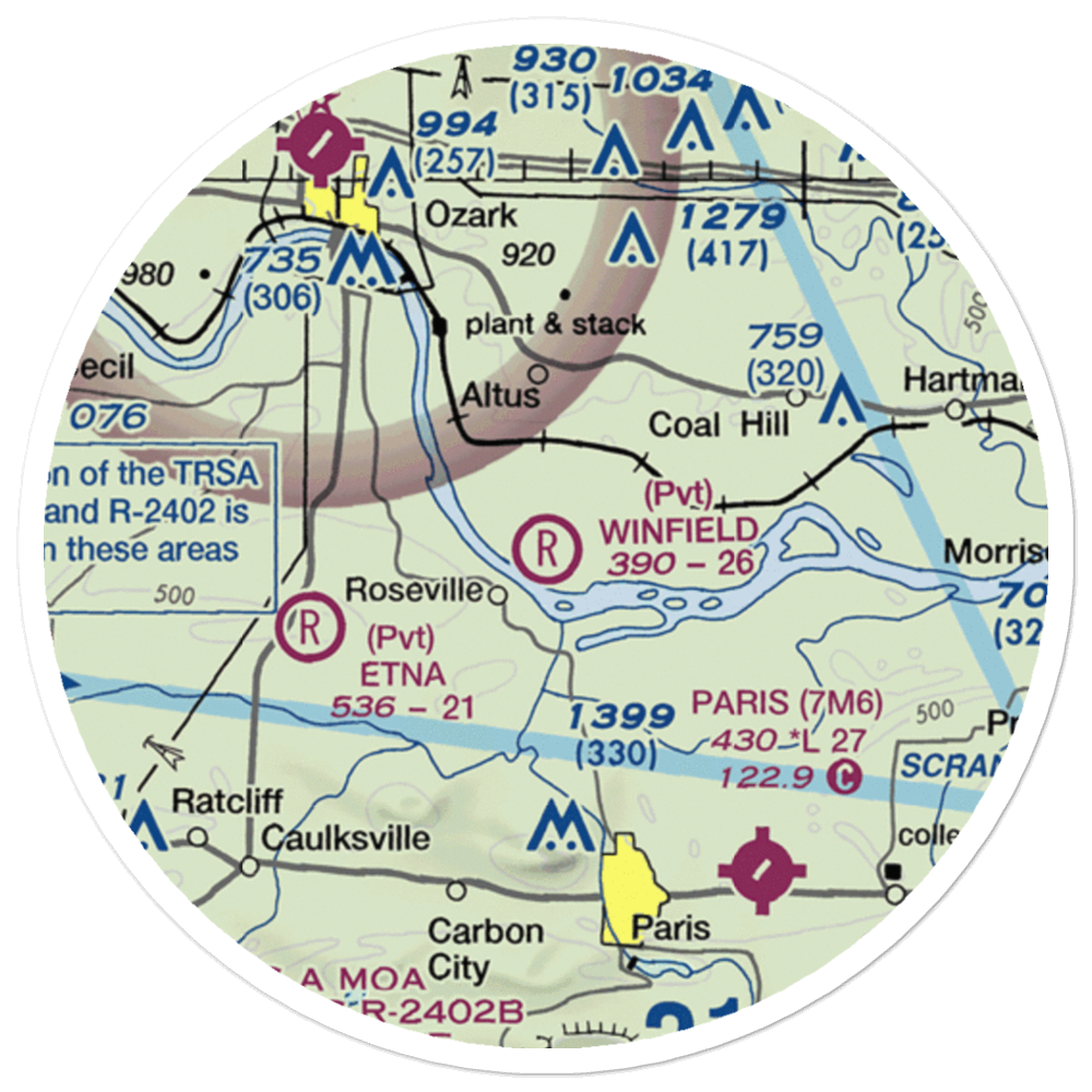 Winfield Airpark (54AR) VFR Sectional Sticker (20 mile) 
