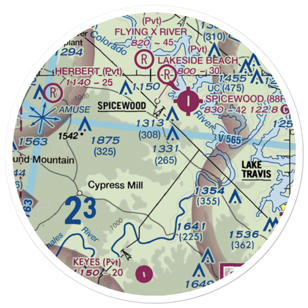 Fall Creek Air Ranch STOLport (52TS) VFR Sectional Sticker (20 mile) 