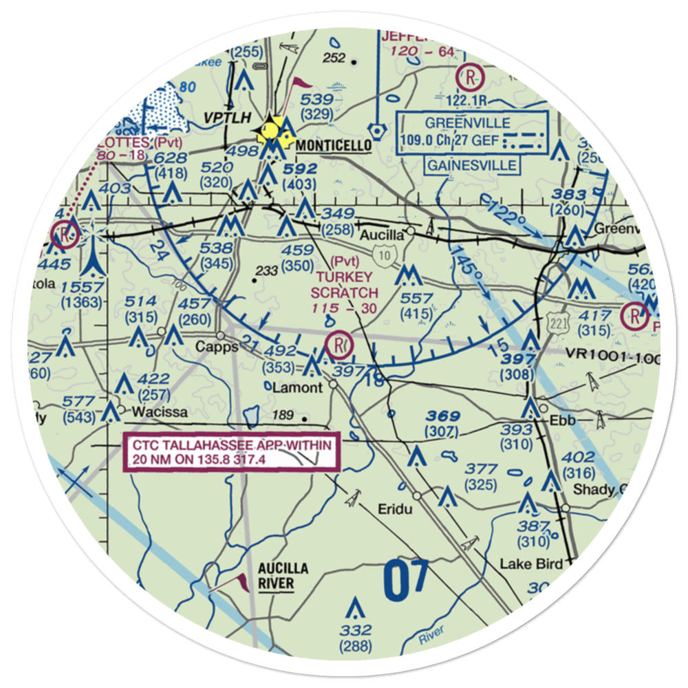 Turkey Scratch Plantation Airport (4FL0) VFR Sectional Sticker (30 mile) 