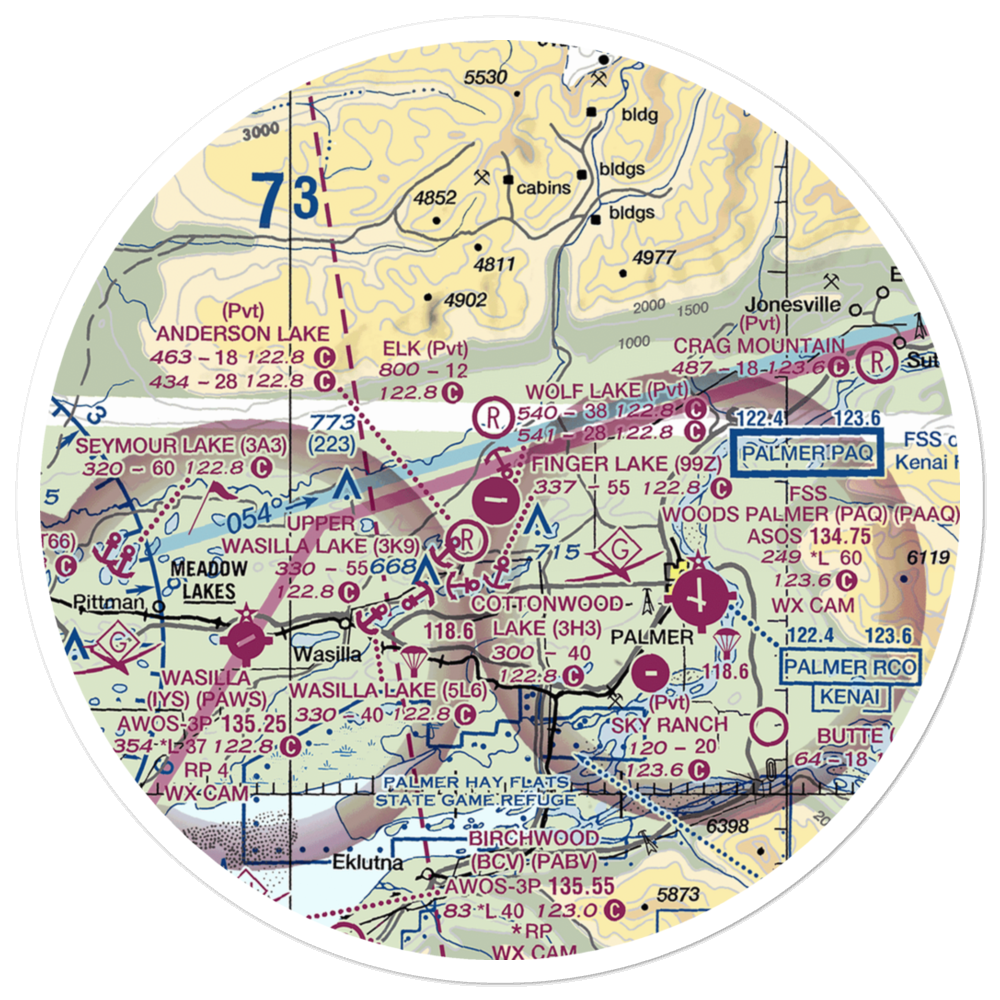 Wolf Lake Airport (4AK6) VFR Sectional Sticker (30 mile) 