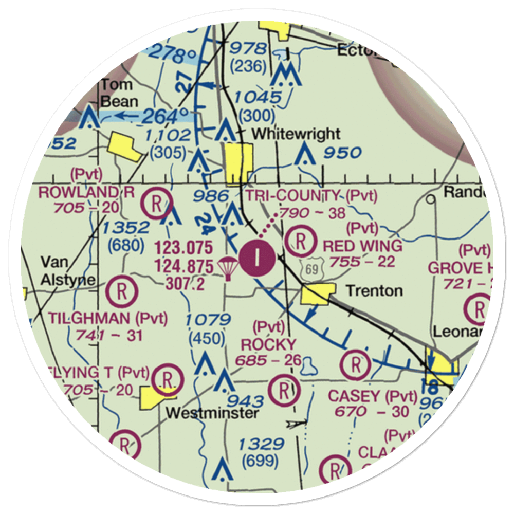 Tri-County Aerodrome (48TX) VFR Sectional Sticker (20 mile) 