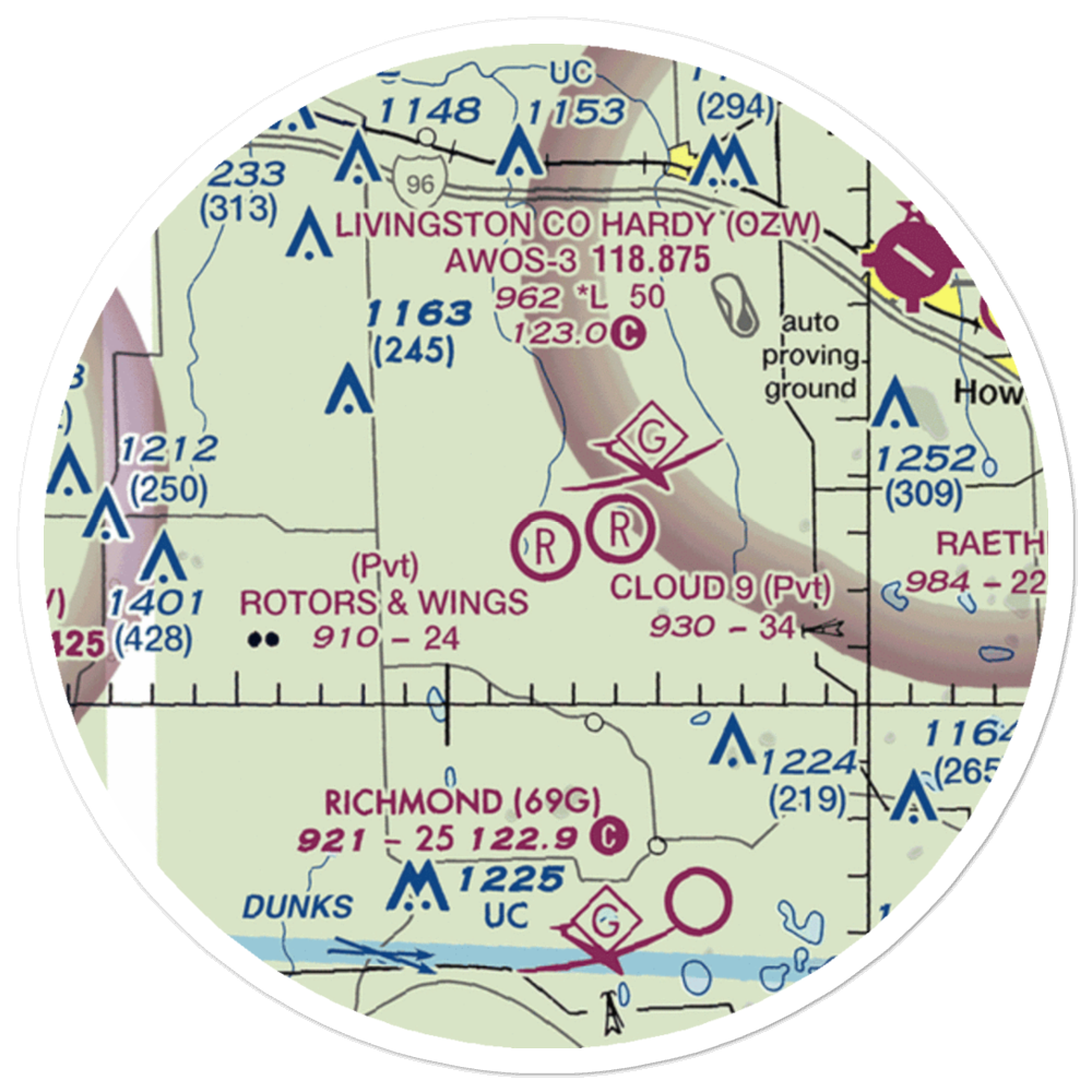 Rotors & Wings Airport (46MI) VFR Sectional Sticker (20 mile) 