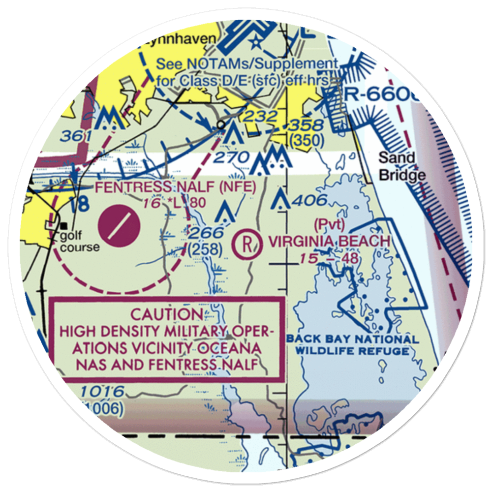 Virginia Beach Airport (42VA) VFR Sectional Sticker (20 mile) 