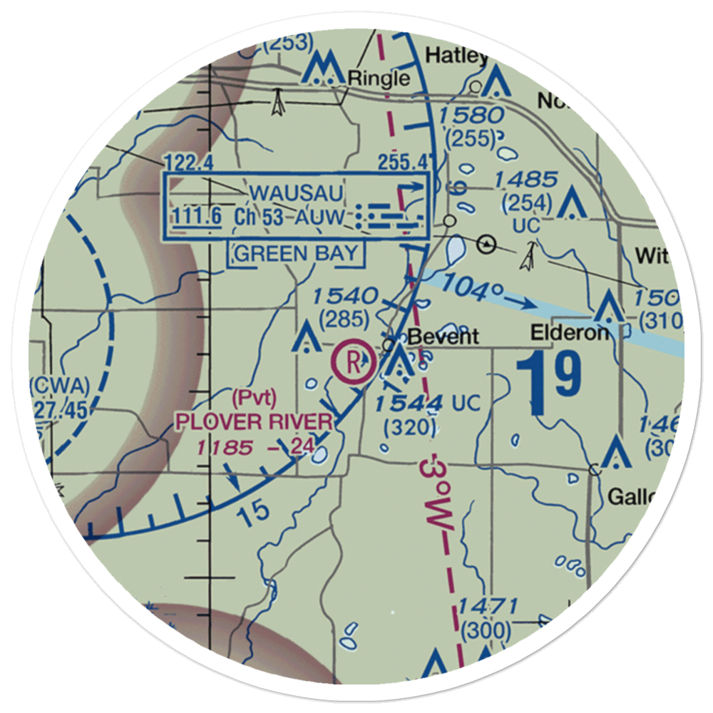 Plover River Airfield (3WI3) VFR Sectional Sticker (20 mile) 