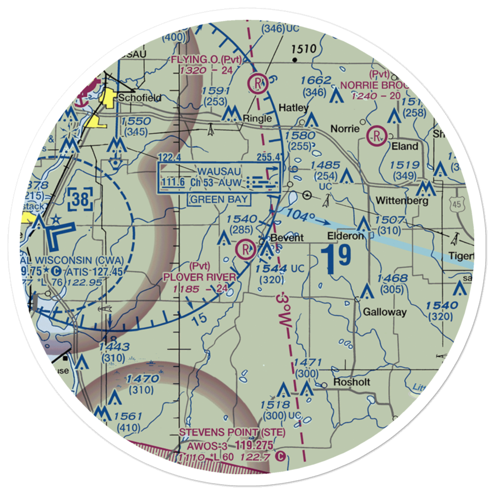 Plover River Airfield (3WI3) VFR Sectional Sticker (30 mile) 