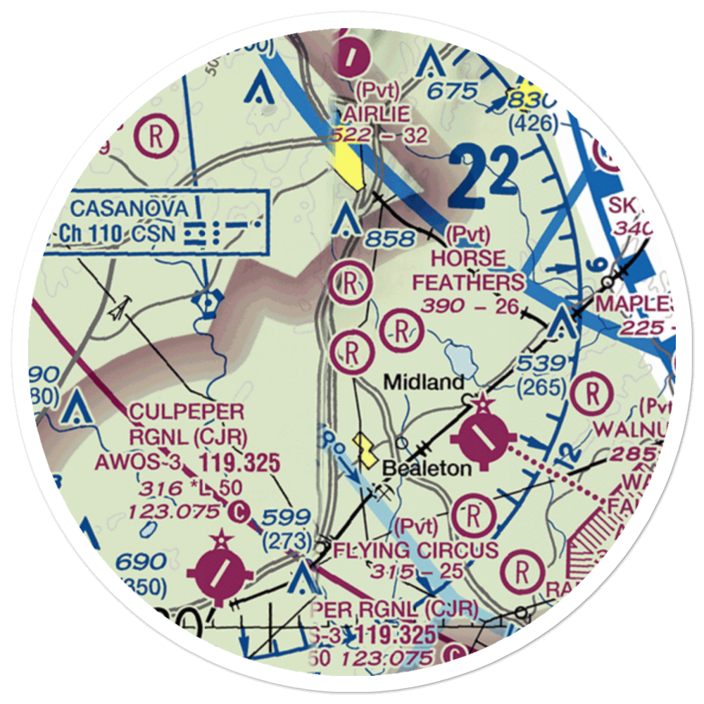 Aviacres Airport (3VA2) VFR Sectional Sticker (20 mile) 