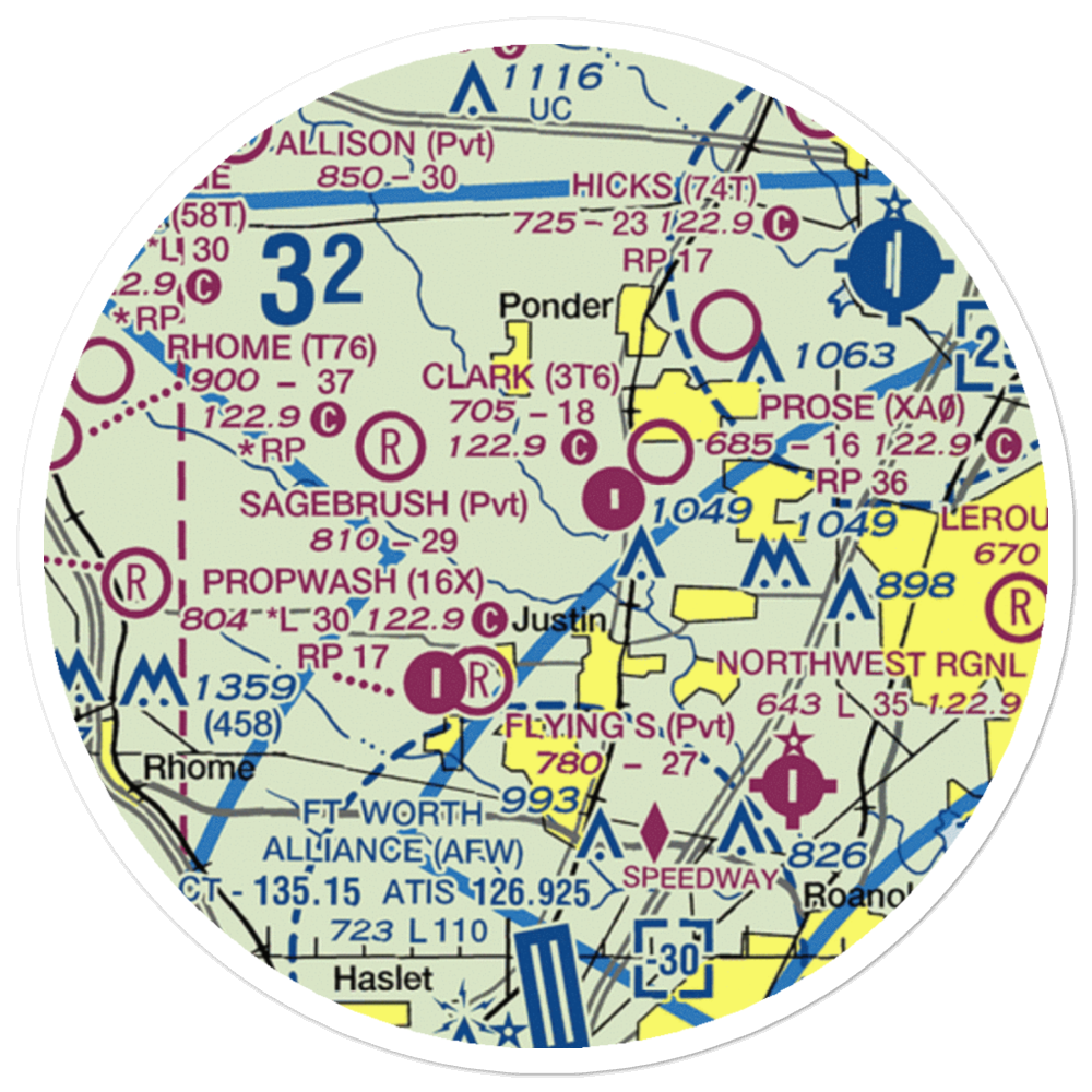 Sitton Field (3TX3) VFR Sectional Sticker (20 mile) 