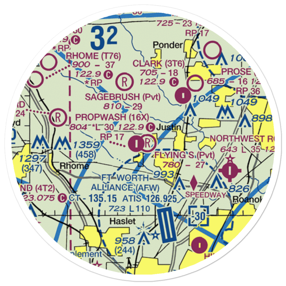 Flying S Farm Airport (3TX2) VFR Sectional Sticker (20 mile) 