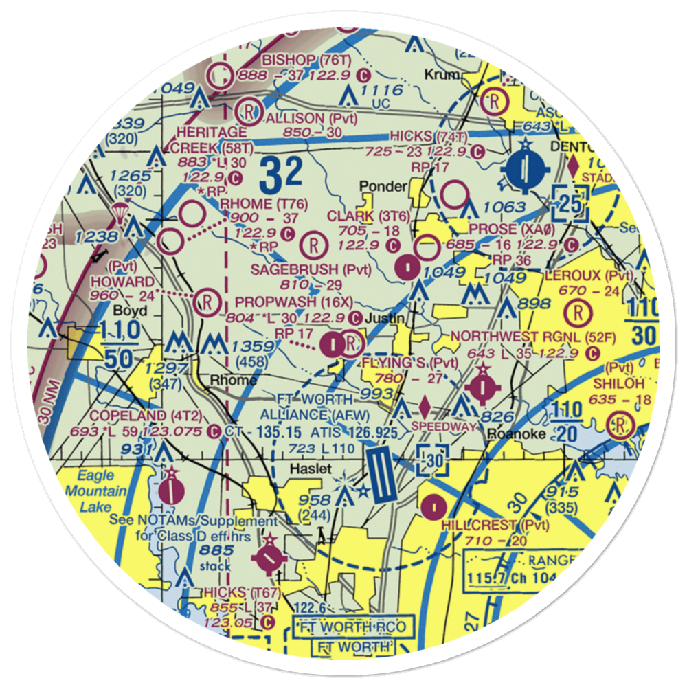 Flying S Farm Airport (3TX2) VFR Sectional Sticker (30 mile) 