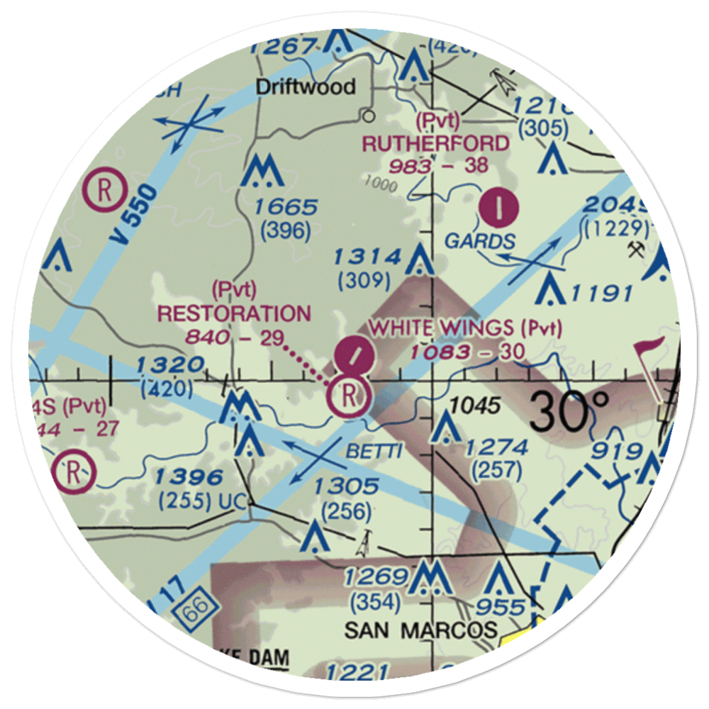 White Wings Airport (3TS1) VFR Sectional Sticker (20 mile) 