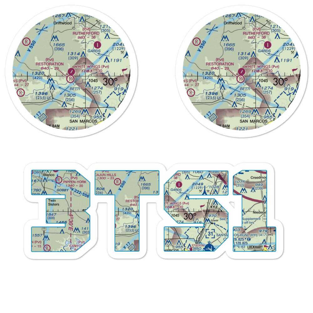 White Wings Airport (3TS1) VFR Sectional Sticker Pack 