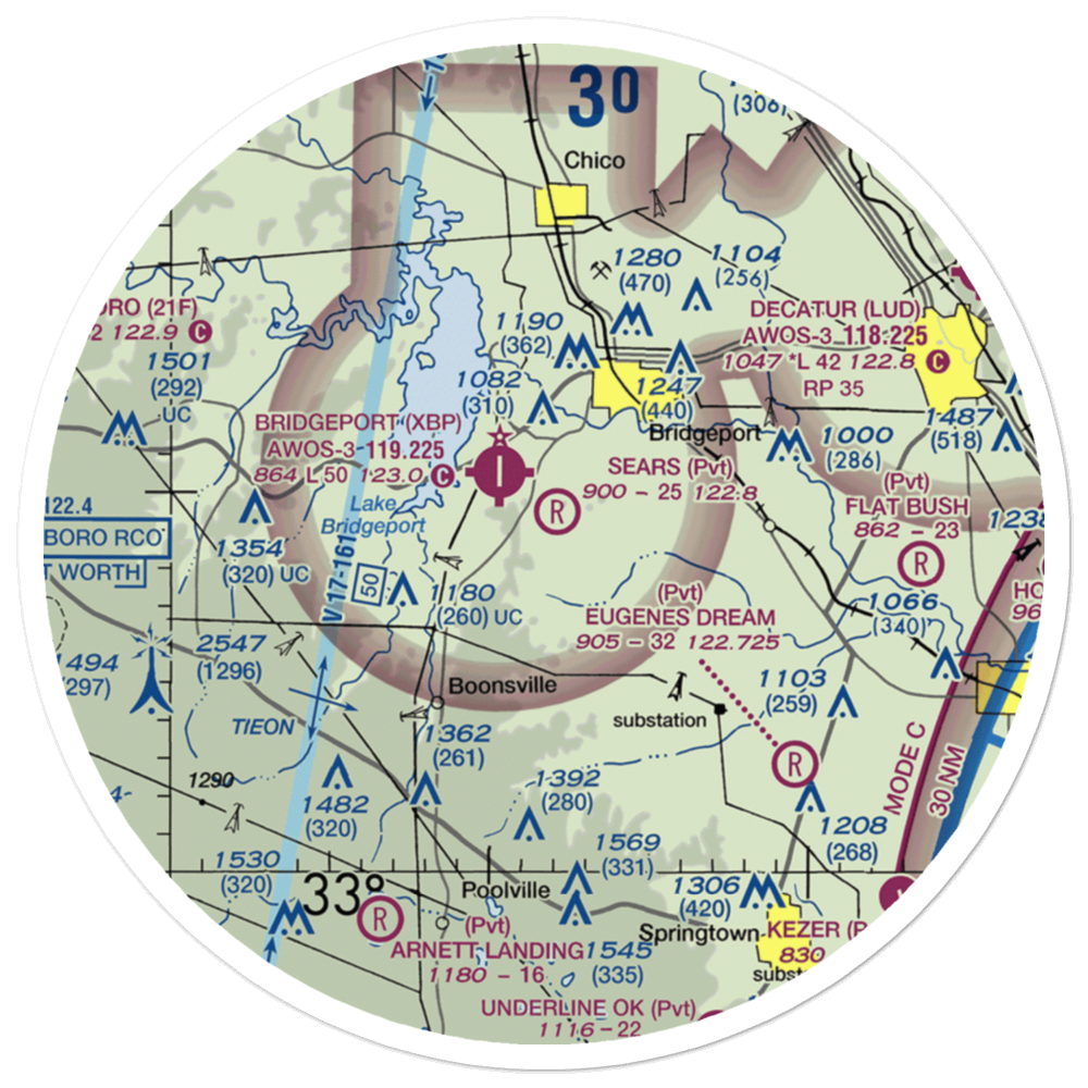 Jim Sears Airport (3TA7) VFR Sectional Sticker (30 mile) 